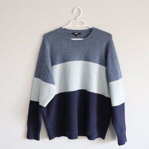 Uniqlo Womens Blue Sz XL Souffle Relaxed Colorblock Wool Crew Pullover Sweater